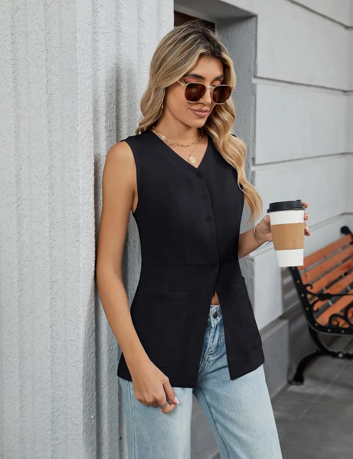 Blooming Jelly Womens Summer Tank Tops Button Down Sleeveless Vest Dressy Casual Blouses Business V Neck Outfits