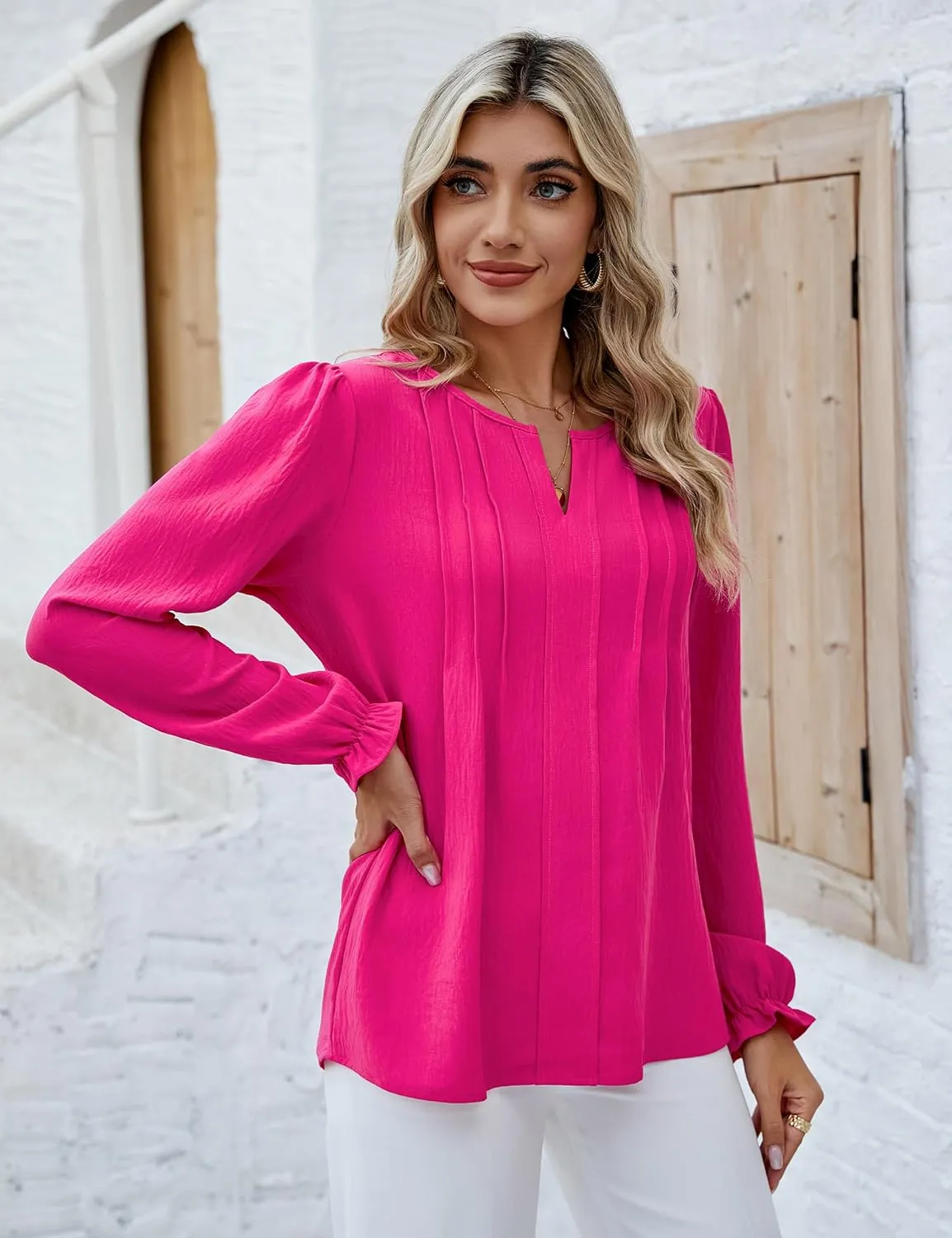 Blooming Jelly Womens Tops Dressy Casual Long Sleeve Shirts V Neck Chiffon Blouses Fall Clothes 2024
