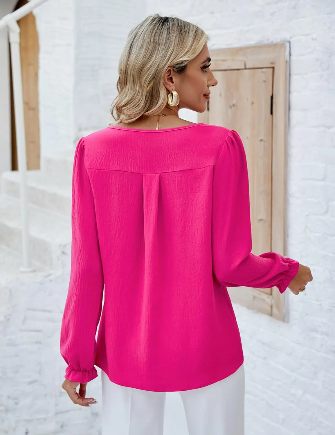 Blooming Jelly Womens Tops Dressy Casual Long Sleeve Shirts V Neck Chiffon Blouses Fall Clothes 2024