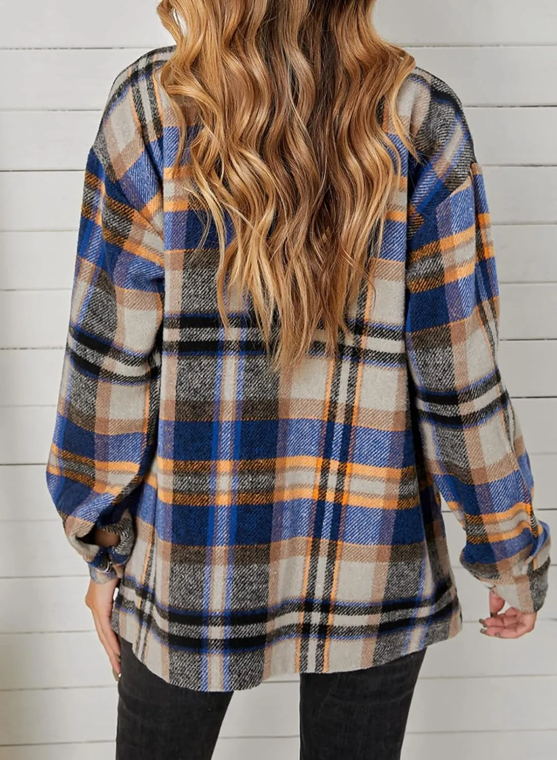BTFBM Womens Plaid Jacket Long Sleeve Button Down Casual Flannel Shacket Shirts Loose Fall Spring Blouses Tops 2025