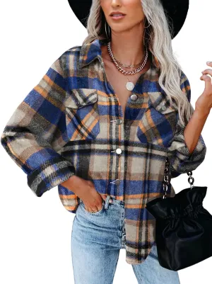 BTFBM Womens Plaid Jacket Long Sleeve Button Down Casual Flannel Shacket Shirts Loose Fall Spring Blouses Tops 2025