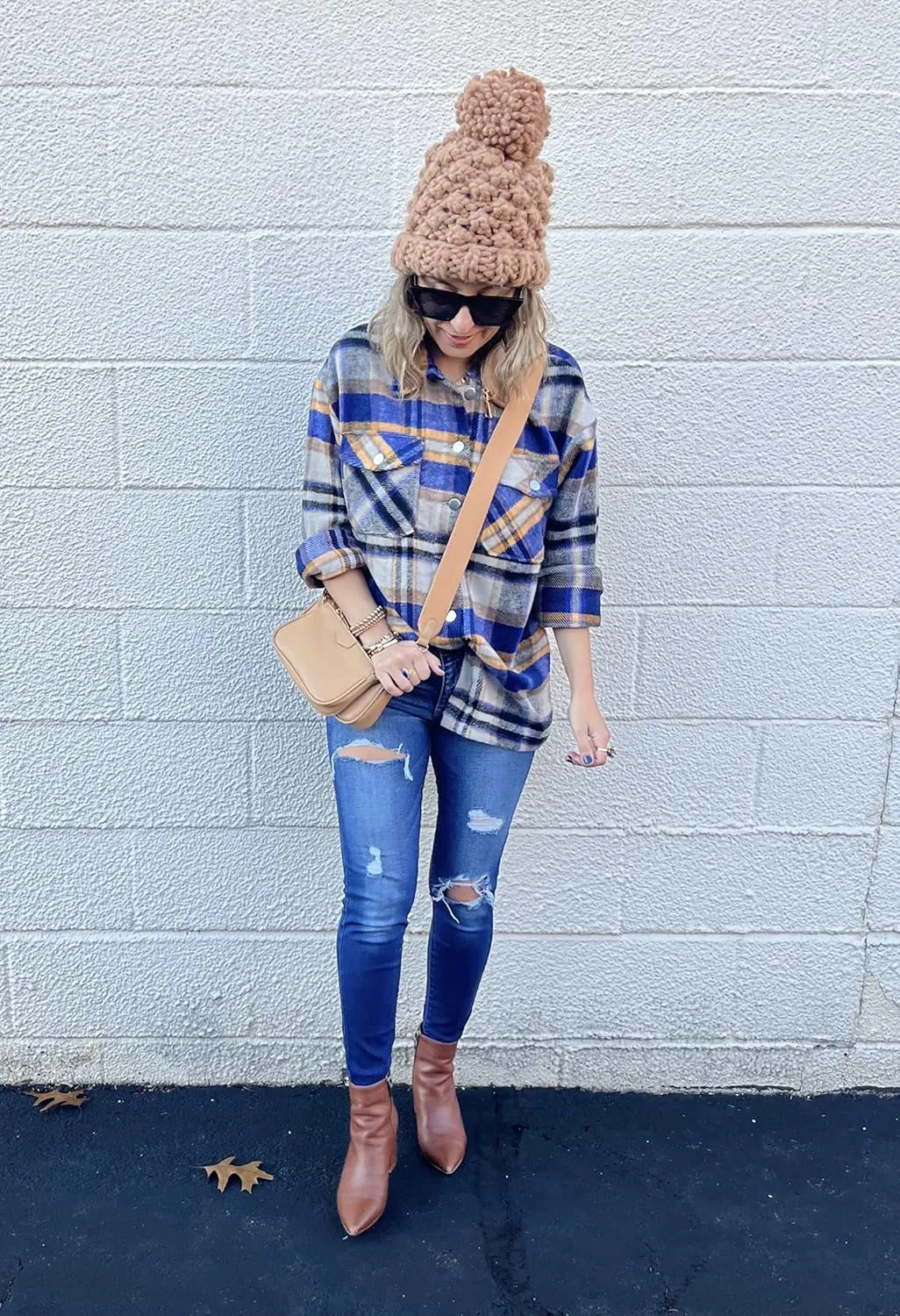 BTFBM Womens Plaid Jacket Long Sleeve Button Down Casual Flannel Shacket Shirts Loose Fall Spring Blouses Tops 2025