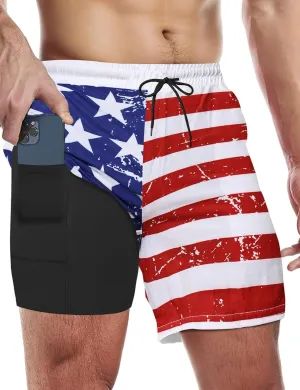 Buauty Mens Swim Trunks with Compression Liner 5 Inch Inseam Swim Shorts Quick Dry Mens Swimsuit Board Shorts with Pockets