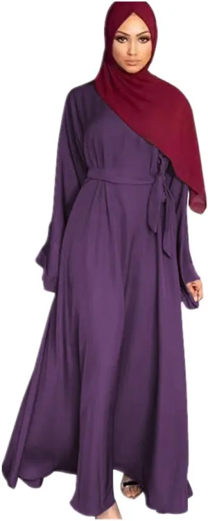 Casual Muslim Women's Long Dress Women Dubai Dress Kaftan Abayas Tie Front Islamic Abaya