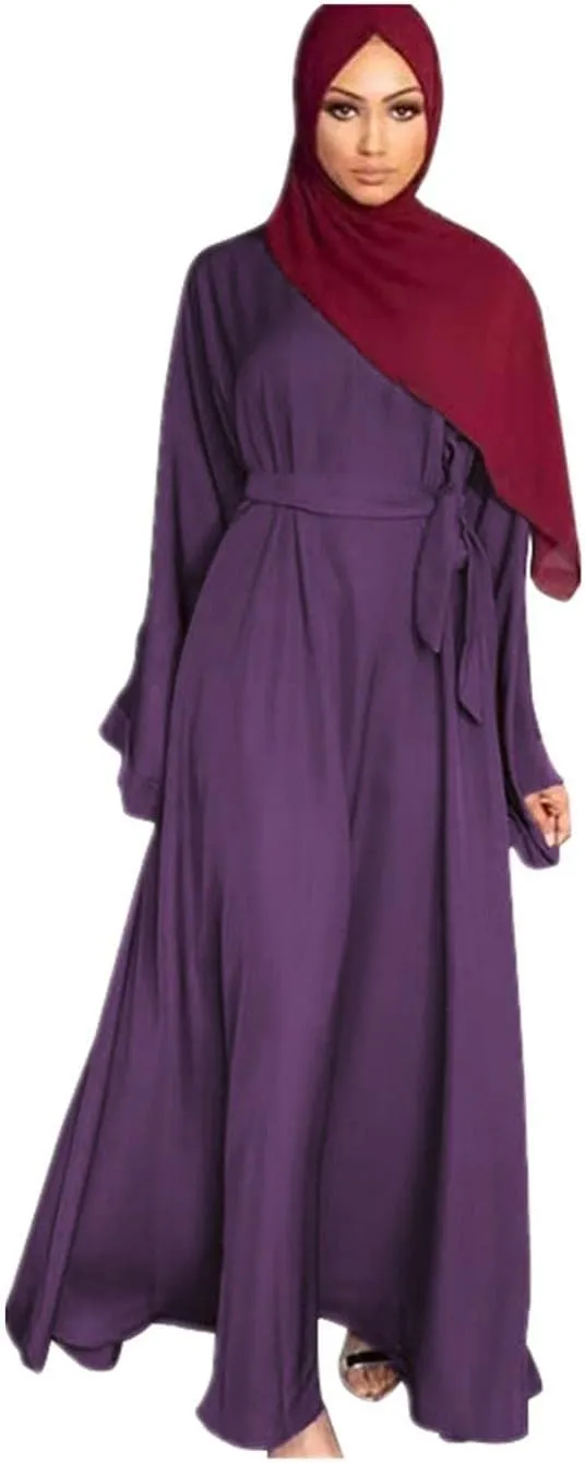 Casual Muslim Women's Long Dress Women Dubai Dress Kaftan Abayas Tie Front Islamic Abaya