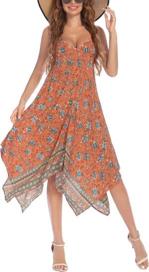 Chigant Women's 2025 Summer Dress Casual Boho Sundress Spaghetti Strap Swimwear Cover Up Beach Flowy Midi Vacation Dresses