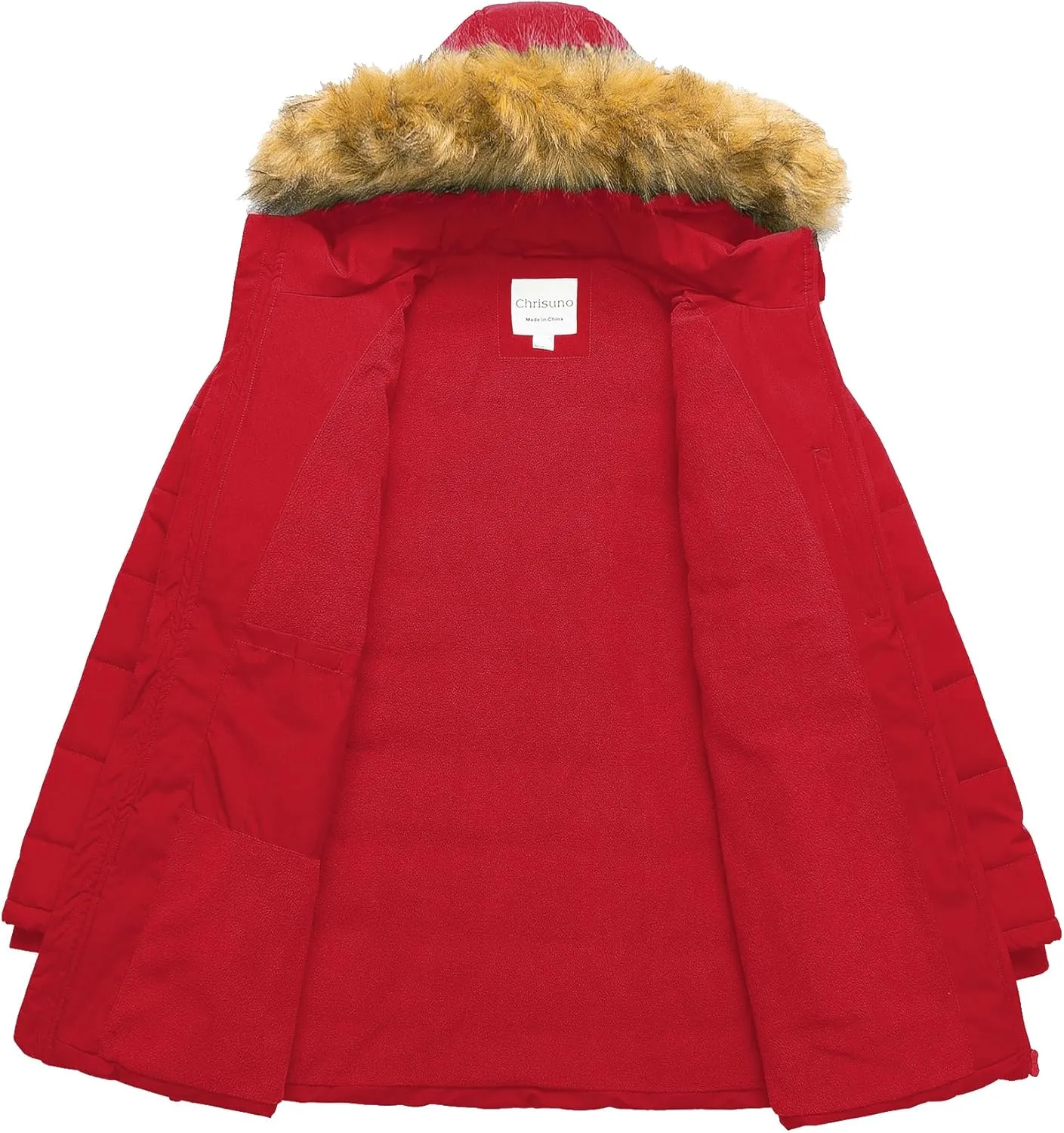 Chrisuno Women's Plus Size Winter Puffer Jacket Warm Long Winter Coats Quilted Waterproof Fleece Lined Detachable Fur Hood