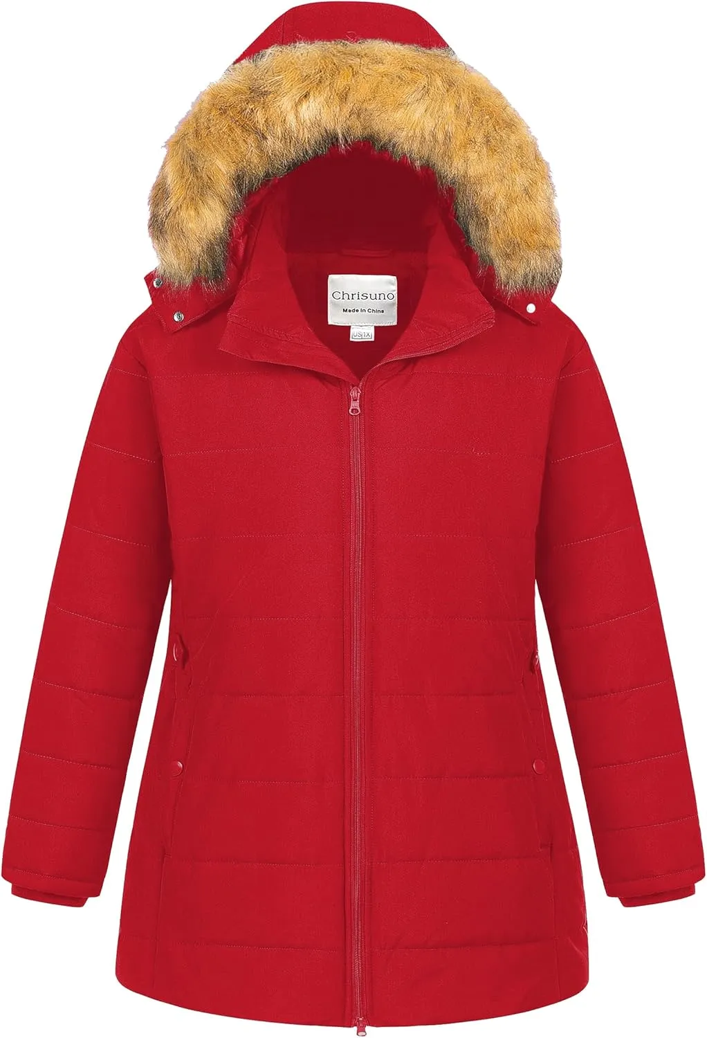 Chrisuno Women's Plus Size Winter Puffer Jacket Warm Long Winter Coats Quilted Waterproof Fleece Lined Detachable Fur Hood
