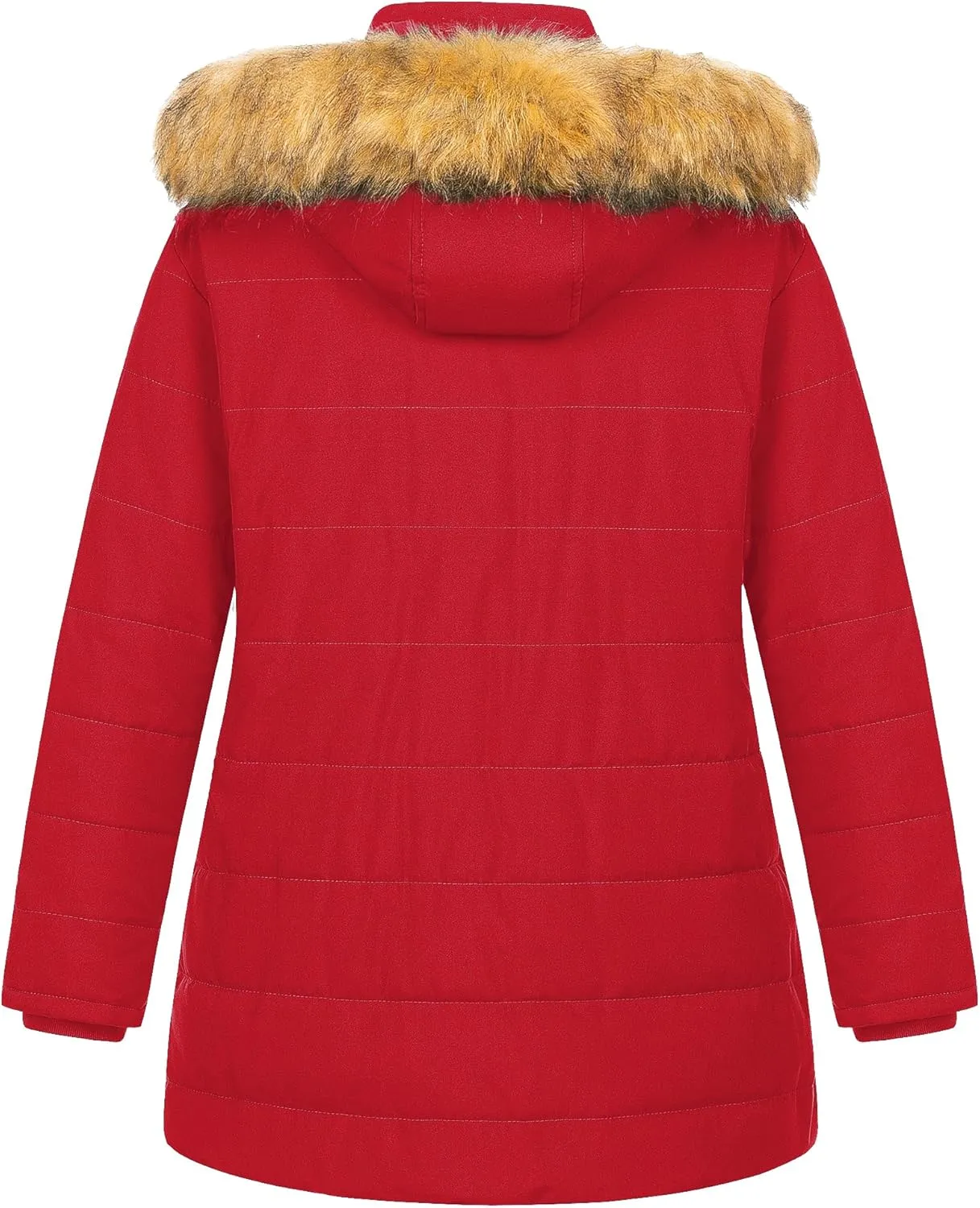 Chrisuno Women's Plus Size Winter Puffer Jacket Warm Long Winter Coats Quilted Waterproof Fleece Lined Detachable Fur Hood