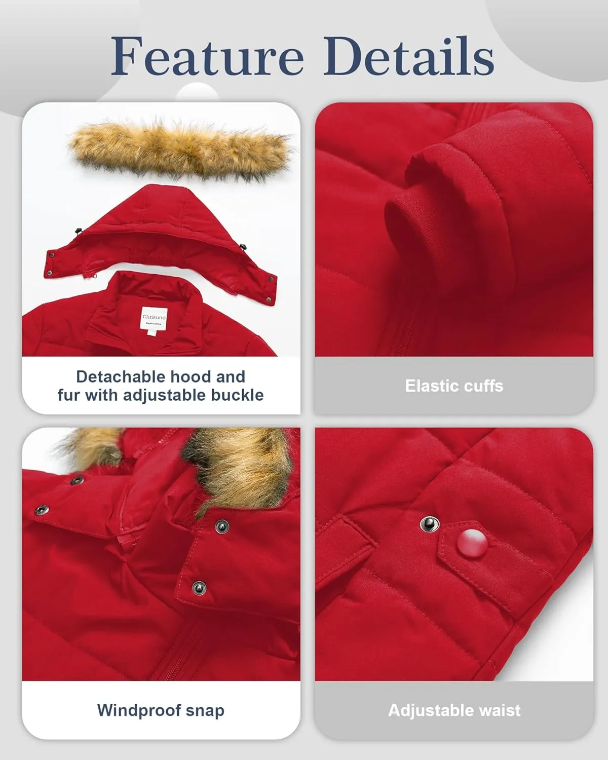 Chrisuno Women's Plus Size Winter Puffer Jacket Warm Long Winter Coats Quilted Waterproof Fleece Lined Detachable Fur Hood