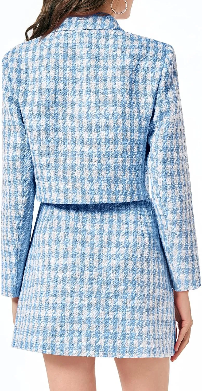 Cicy Bell Womens Cropped Tweed Blazer Sets 2 Piece Outfits and Mini Skirt Sets Business Casual Suits