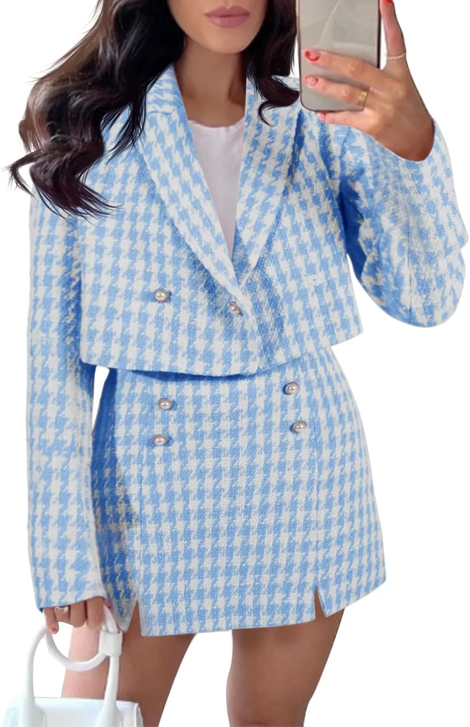 Cicy Bell Womens Cropped Tweed Blazer Sets 2 Piece Outfits and Mini Skirt Sets Business Casual Suits