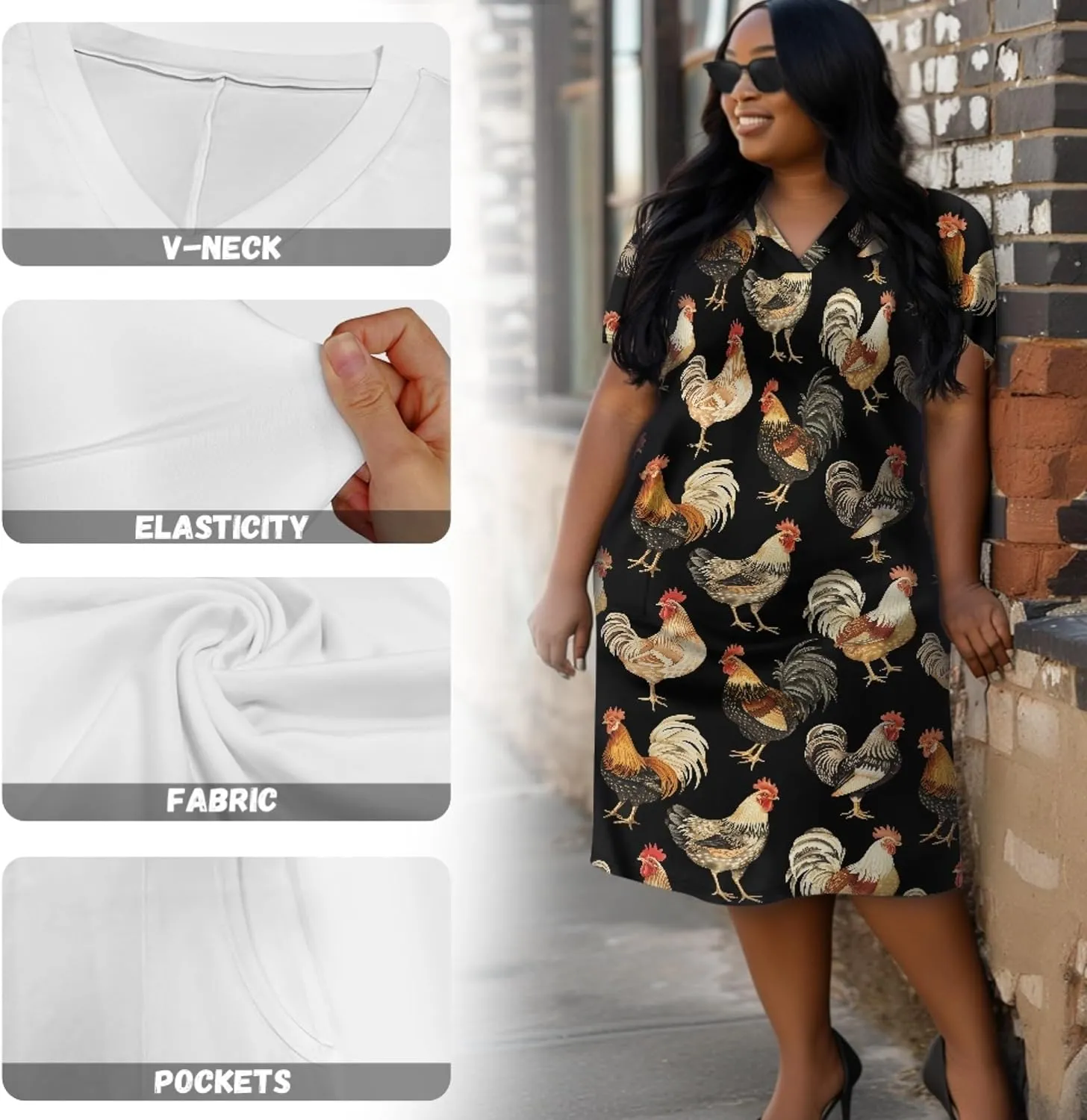 CLOHOMIN Short Sleeve Women Dresses for Party Shoping Club Oversized Dresses V Neck Midi Dress Size L-5XL