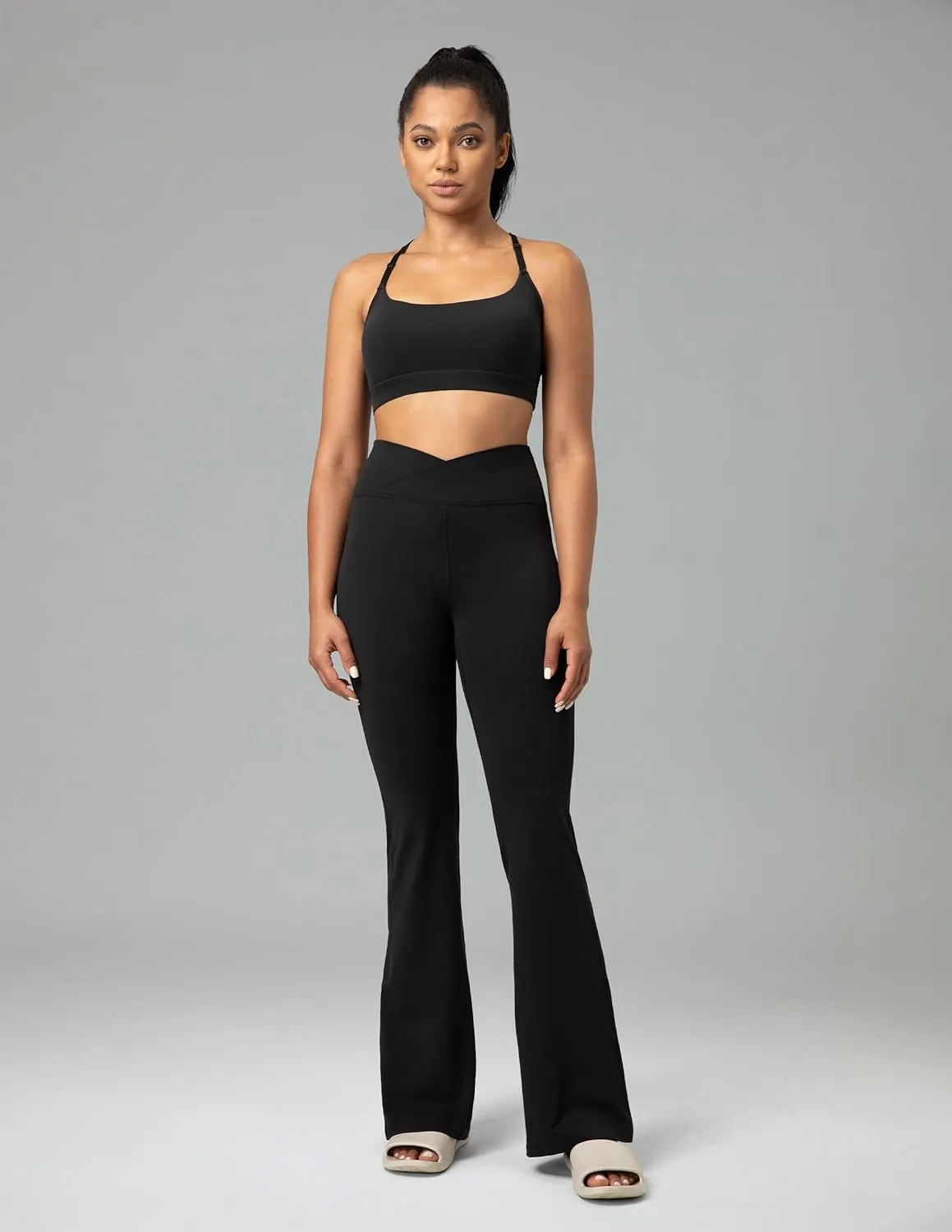 Colorfulkoala Women's Dreamlux Crossover Flare Leggings High Waisted Tummy Control Wide Leg Yoga Pants 29.5" / 31.5" Inseam