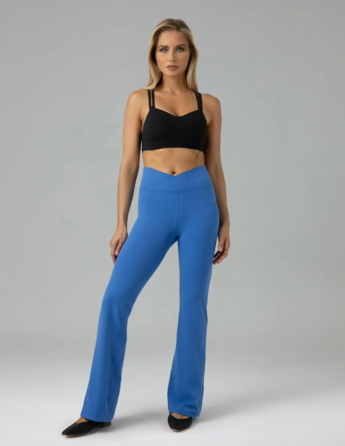 Colorfulkoala Women's Dreamlux Crossover Flare Leggings High Waisted Tummy Control Wide Leg Yoga Pants 29.5" / 31.5" Inseam