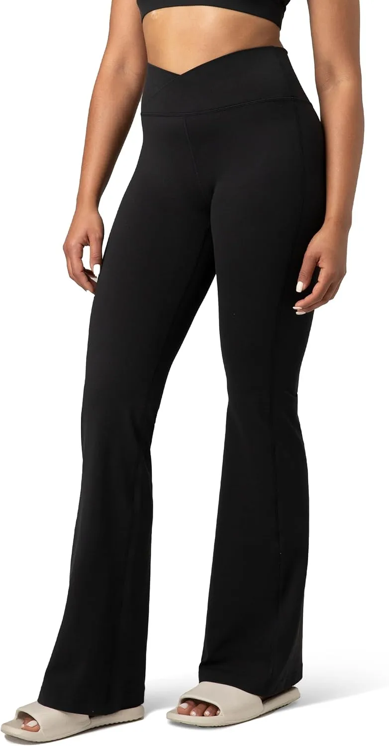 Colorfulkoala Women's Dreamlux Crossover Flare Leggings High Waisted Tummy Control Wide Leg Yoga Pants 29.5" / 31.5" Inseam