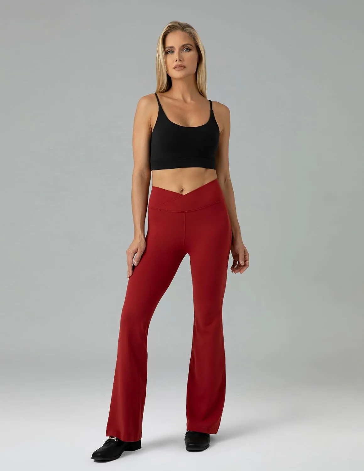 Colorfulkoala Women's Dreamlux Crossover Flare Leggings High Waisted Tummy Control Wide Leg Yoga Pants 29.5" / 31.5" Inseam