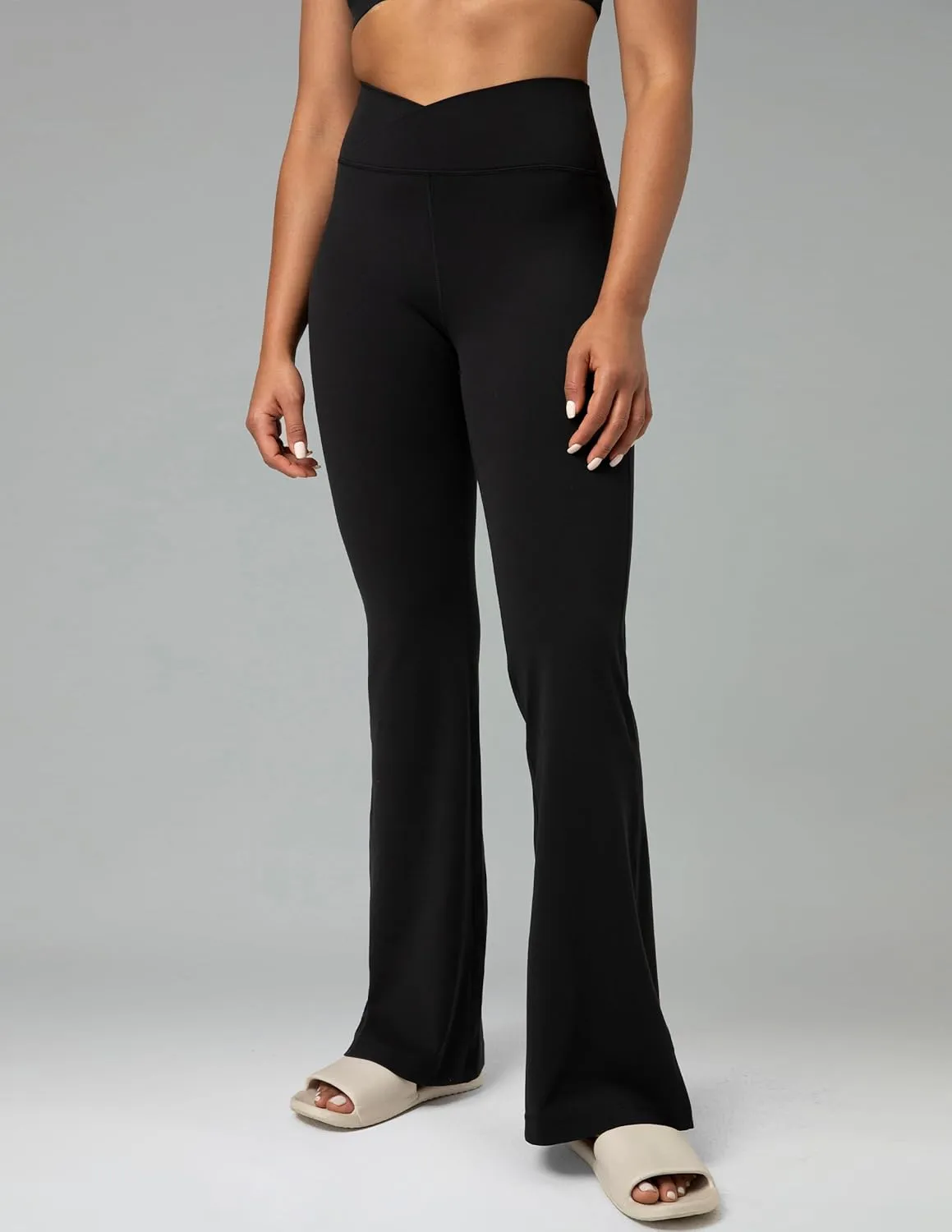 Colorfulkoala Women's Dreamlux Crossover Flare Leggings High Waisted Tummy Control Wide Leg Yoga Pants 29.5" / 31.5" Inseam