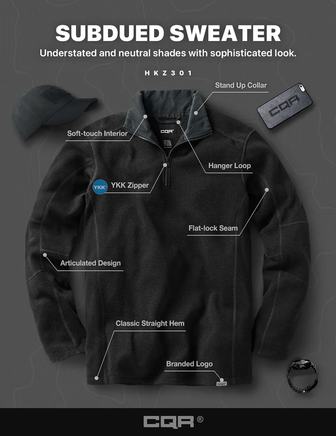 CQR Men's Thermal Fleece Half Zip Pullover, Winter Outdoor Warm Sweater, Lightweight Long Sleeve Sweatshirt