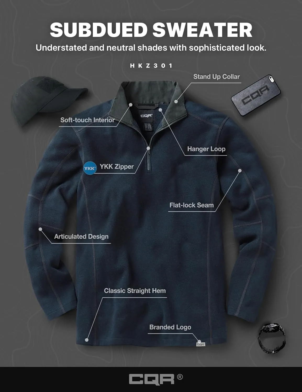 CQR Men's Thermal Fleece Half Zip Pullover, Winter Outdoor Warm Sweater, Lightweight Long Sleeve Sweatshirt