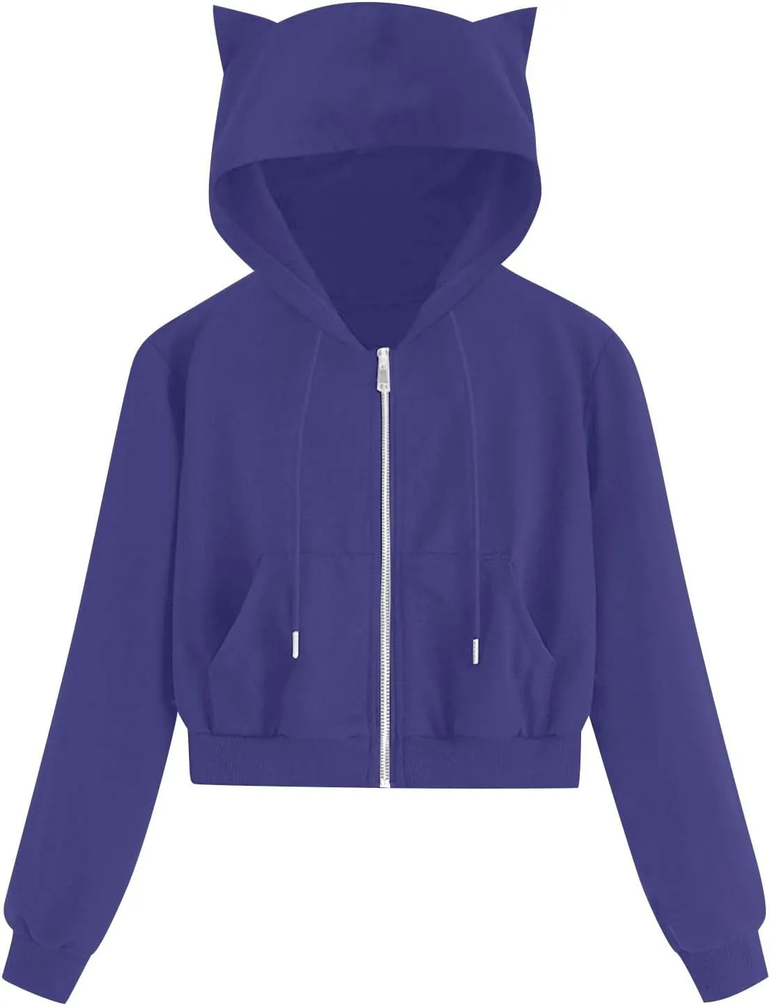 Cropped Zip Up Hoodies for Women Cute Cat Ear Hoodies Long Sleeve Sweatshirts Y2k Cat Hoodie for Women Clothes 2024