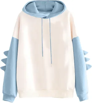 Cute Hoodies for Women Teen Girls Crewneck Dinosaur Long Sleeve Hooded Pullover Sweatshirt Oversized Fall Cartoon Hoodie