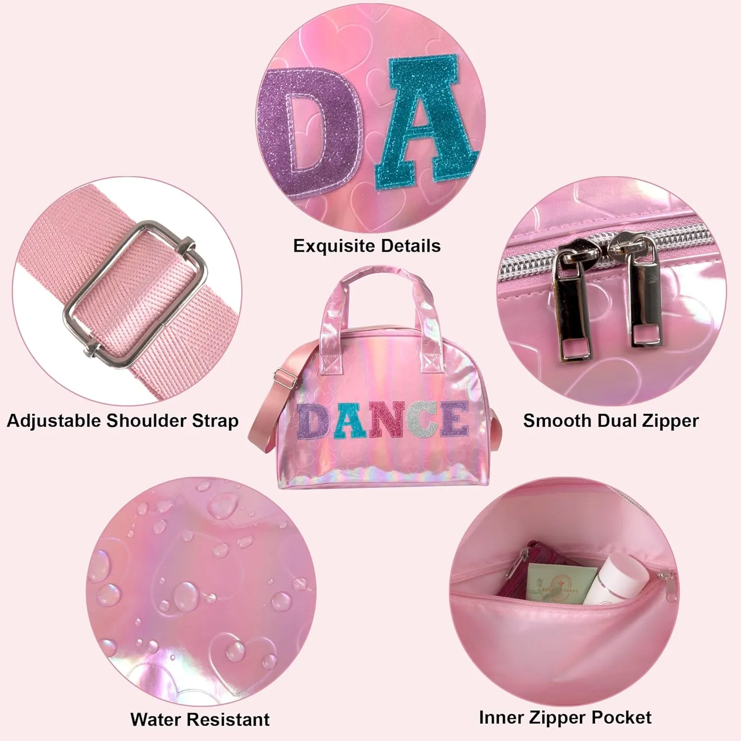 Dance Duffle Crossbody Garment Bags for Dancers, Girls, Teens, Athletes Glitter Dance Workout Carry On Waterproof Weekender Overnight Duffel Bag with Pockets