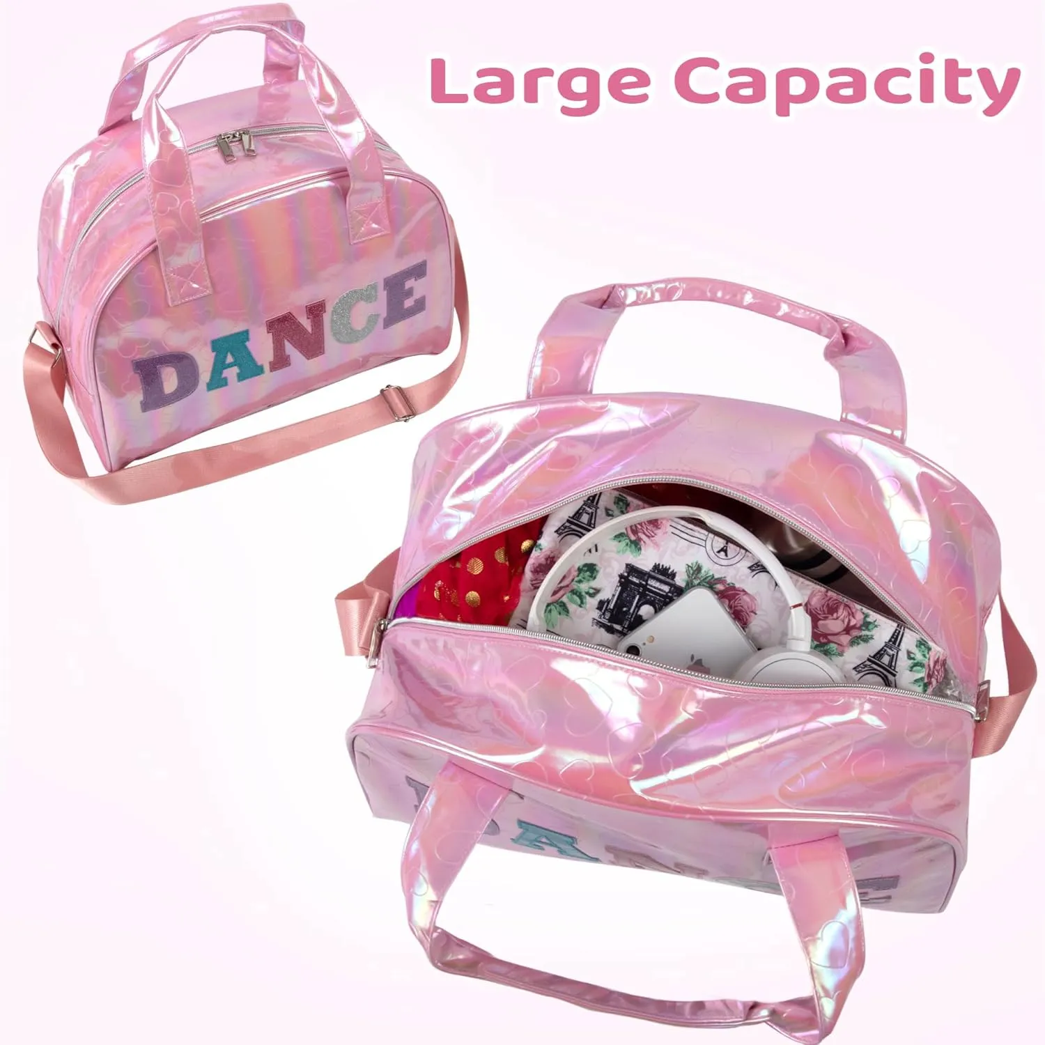 Dance Duffle Crossbody Garment Bags for Dancers, Girls, Teens, Athletes Glitter Dance Workout Carry On Waterproof Weekender Overnight Duffel Bag with Pockets