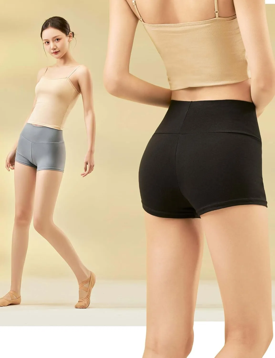 Daydance Black Cotton Women Ballet Shorts for Dance, Yoga, Workout, Volleyball, Gymnastics