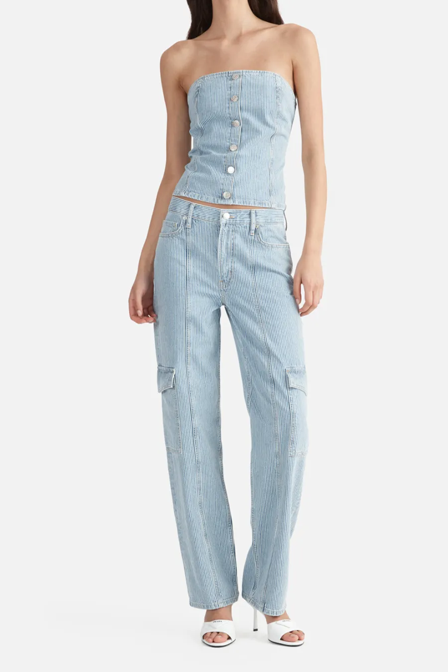 Diana Denim Utility Pant Ice Blue Stripe