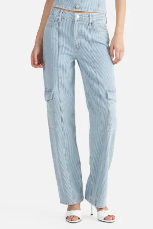 Diana Denim Utility Pant Ice Blue Stripe