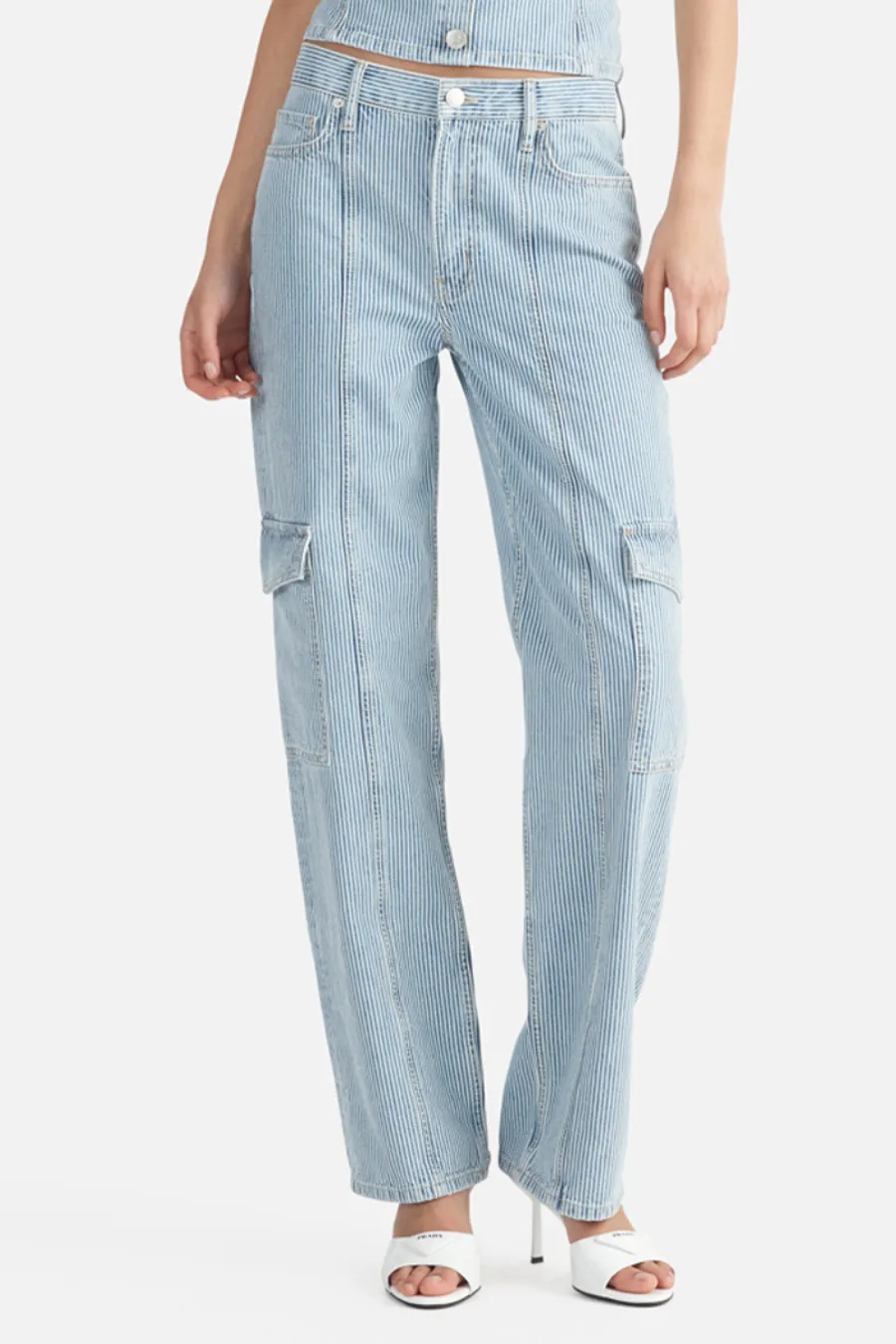 Diana Denim Utility Pant Ice Blue Stripe