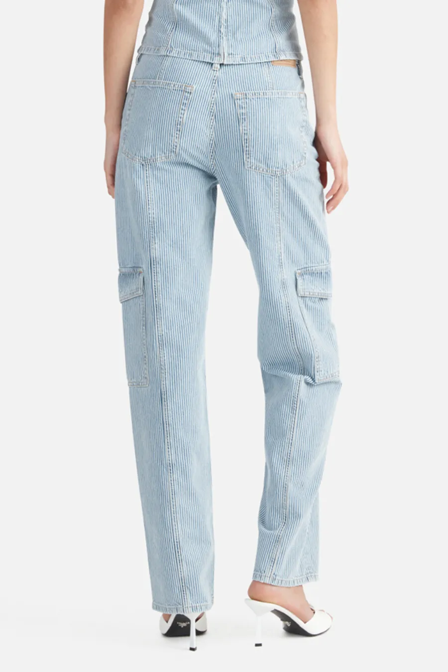 Diana Denim Utility Pant Ice Blue Stripe