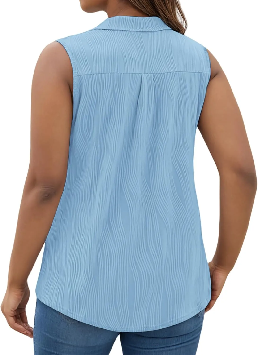 DOLNINE Womens-Plus-Size-Summer-Tank-Tops Dressy V Neck Collared Polo Shirts Casual Sleeveless Tunics Trendy Textured Blouses
