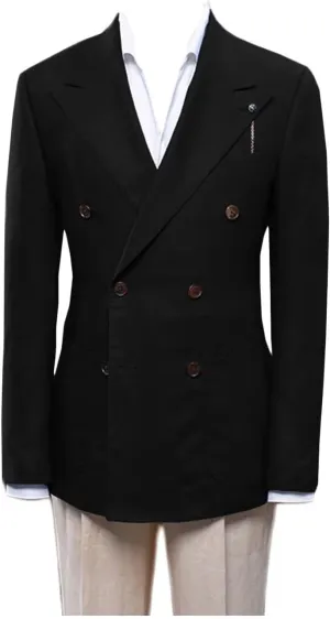 Double Breasted Peak Lapel Blazer Jacket for Men Linen Slim Fit Wedding Business Casual Sport Coats