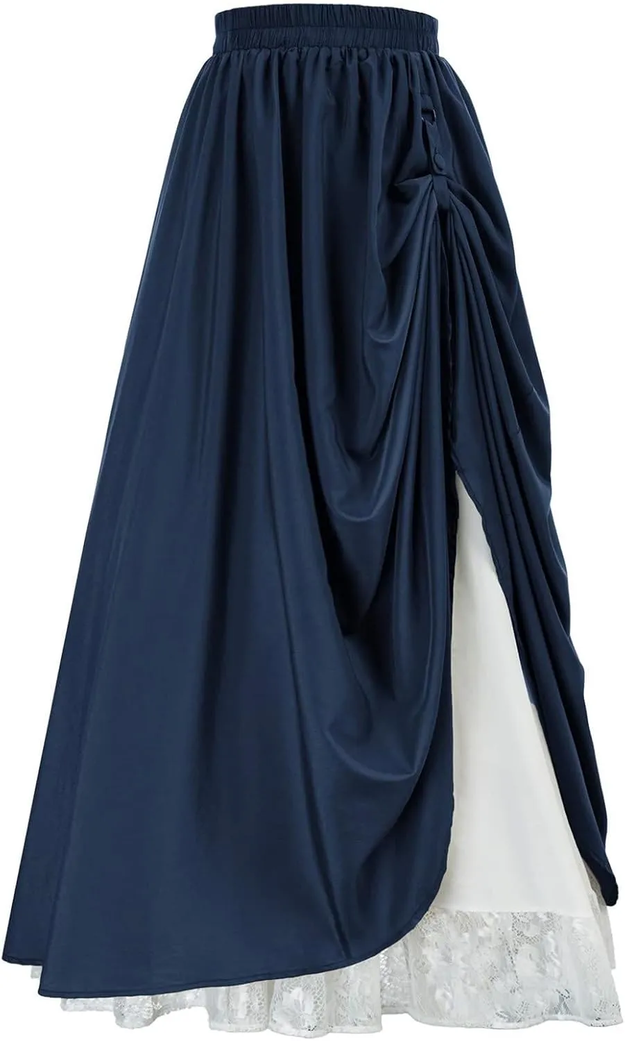 Double Layered Skirts for Women Vintage Elastic High Waist Maxi Skirt Fashion Victorian Renaissance Long Skirt