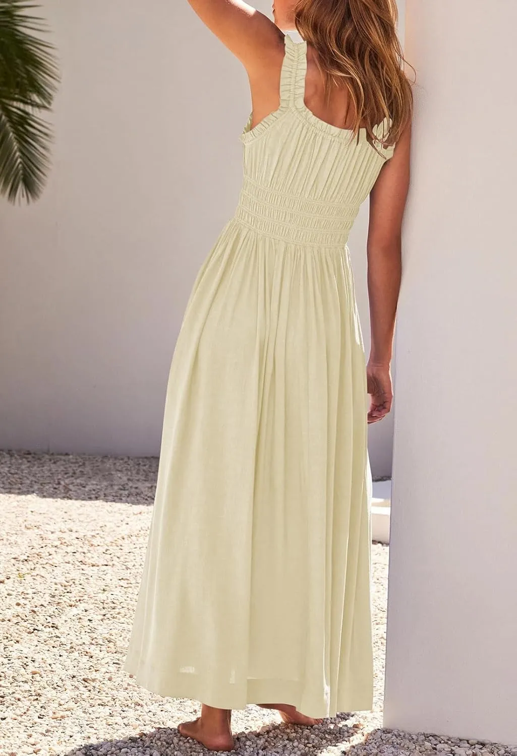 Duigluw Women 2025 Summer Sleeveless Smocked Empire Waist Tank Dress Summer Beach Tiered Long Dresses Sundress