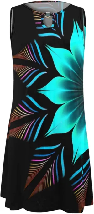 Eduavar Summer Dresses for Women 2024, Mini Dresses for Women Summer Beach Tank Dress Floral Print Hollow Out V Neck Dress