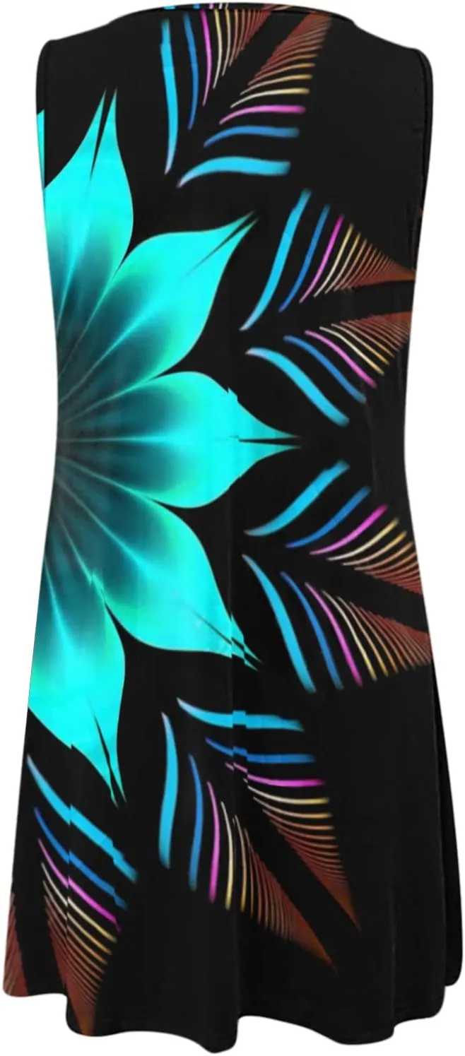 Eduavar Summer Dresses for Women 2024, Mini Dresses for Women Summer Beach Tank Dress Floral Print Hollow Out V Neck Dress