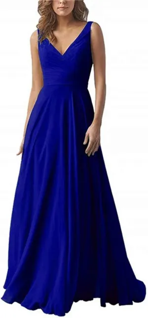EEFZL Women's Double V Neck Bridesmaid Dress Long Chiffon Prom Evening Juniors Graduation Gowns