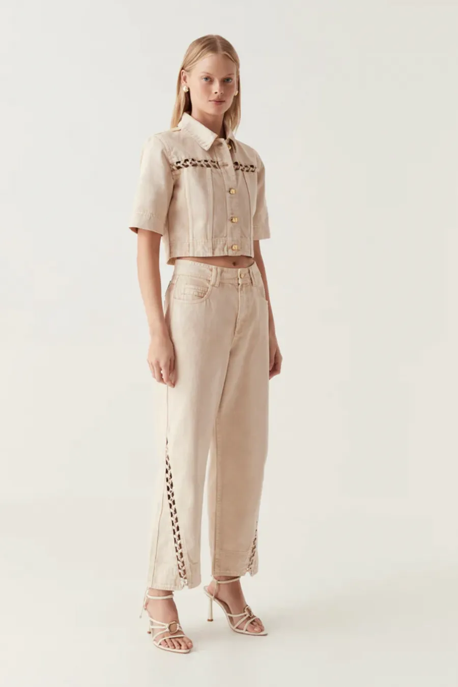 Effie Braided Denim Jeans Stone