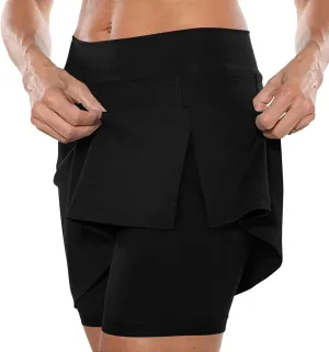 Elastic Yoga Skorts for Women Plus Size Tummy Control High Waisted Athletic Tennis Golf Culottes Pockets Shorts
