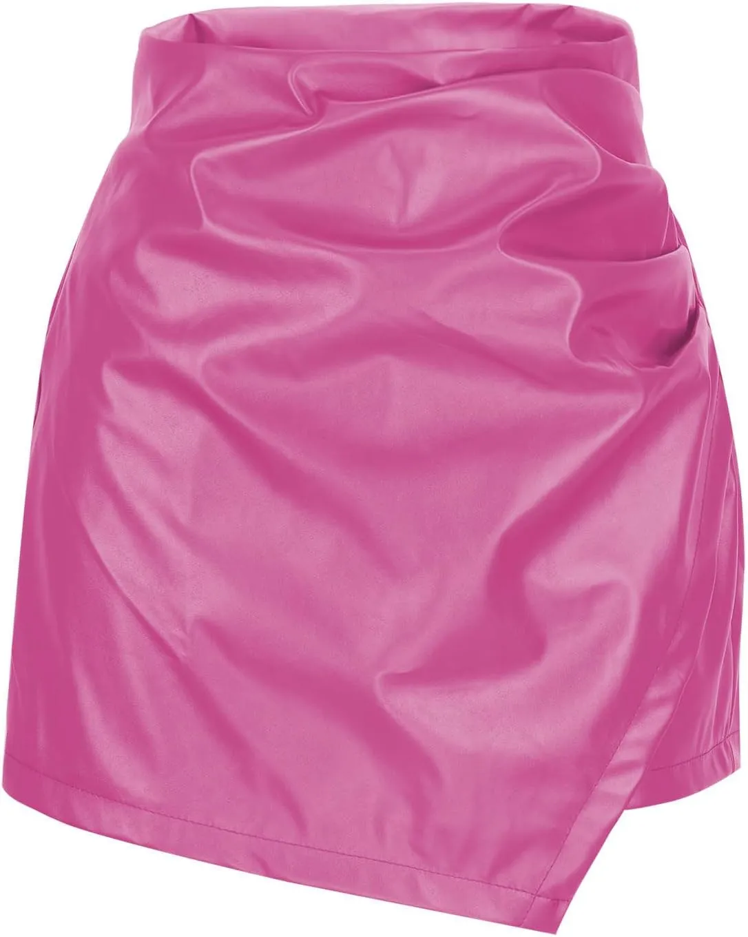 Faux Leather Skorts for Woman High Waisted Ruched Wrap Skorts Skirts Asymmetric Hem Slim Bodycon Skirt with Shorts