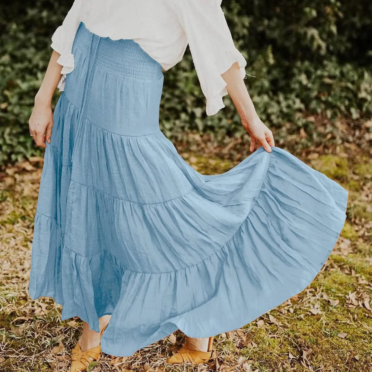 Floral Maxi Skirt for Women Summer Comfy Elastic High Waisted Skirts Beach Vacation A-Line Flowy Swing Long Skirts
