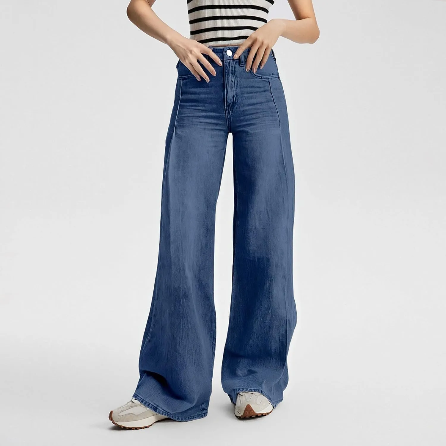 FQZWONG Wide Leg Jeans Woman Plus Size High Waisted Straight Palazzo Pants Loose Casual Solid Tummy Control Denim Sweatpants
