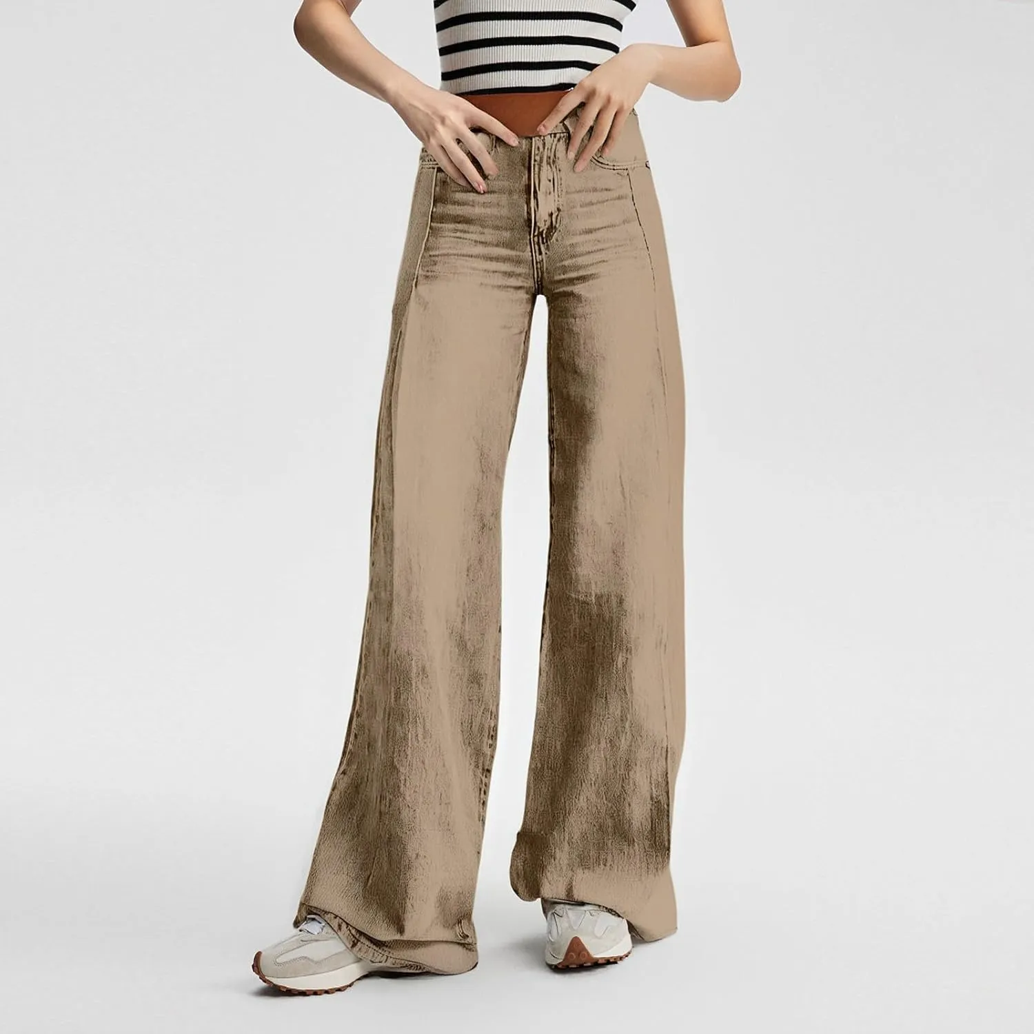 FQZWONG Wide Leg Jeans Woman Plus Size High Waisted Straight Palazzo Pants Loose Casual Solid Tummy Control Denim Sweatpants