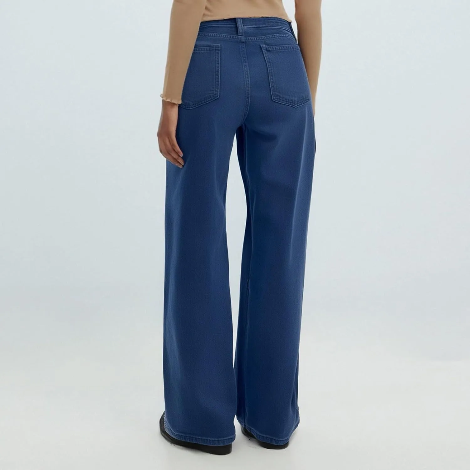 FQZWONG Wide Leg Jeans Woman Plus Size High Waisted Straight Palazzo Pants Loose Casual Solid Tummy Control Denim Sweatpants