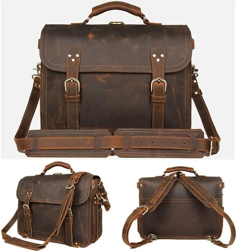 Genuine Leather Men Briefcase Backpack Leather Business Tote Travel Bag