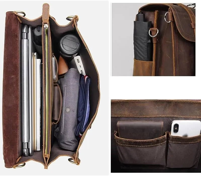 Genuine Leather Men Briefcase Backpack Leather Business Tote Travel Bag