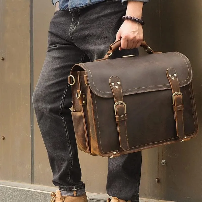 Genuine Leather Men Briefcase Backpack Leather Business Tote Travel Bag